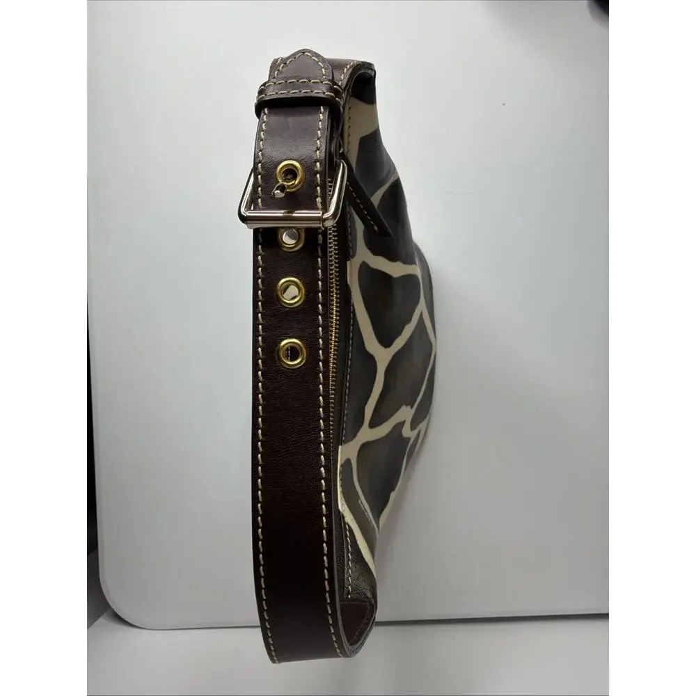 Vintage Dooney & Bourke Giraffe Print Leather Hobo Shoulder Bag Y2K Excellent